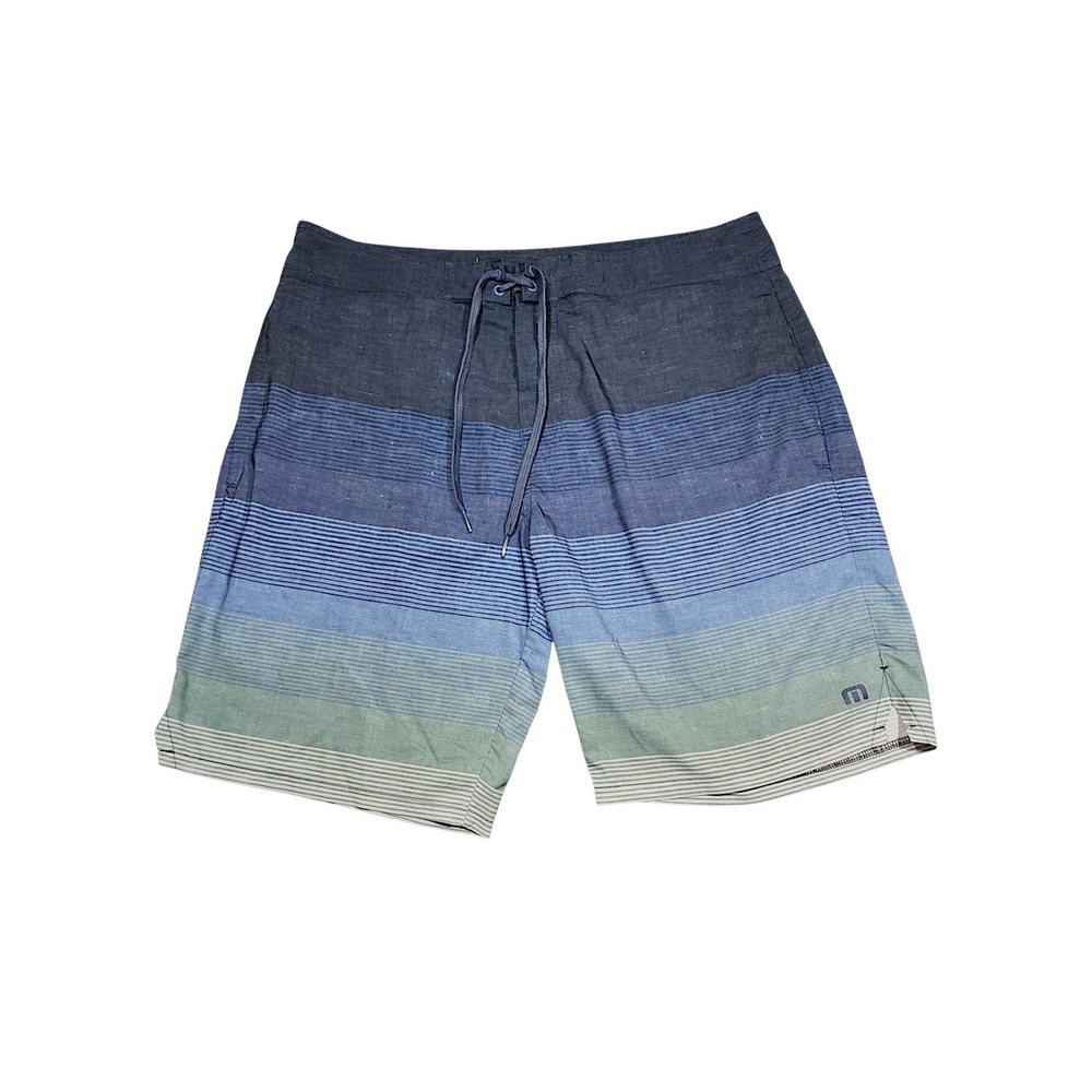 Travis Mathew Hybrid Board Shorts 36 x9 Mens 20" Blue Stripe Swim Surfer Beach